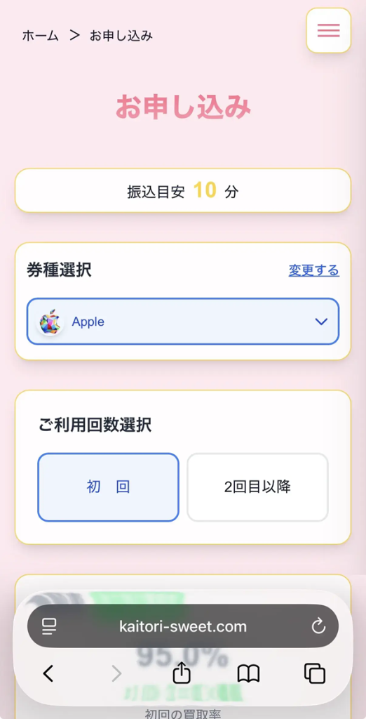 実際の券種・利用回数選択画面